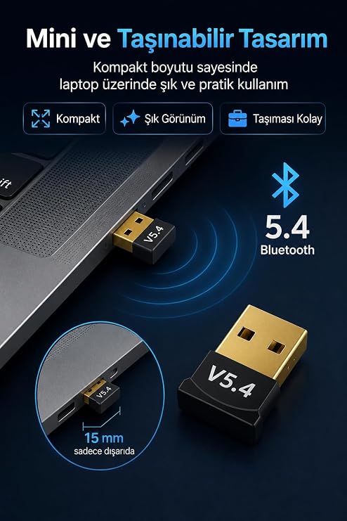 USB Bluetooth Dongle Pc Laptop Kablosuz Bluetooth 5.4 Adaptör V5.4 Bluetooth Aparatı