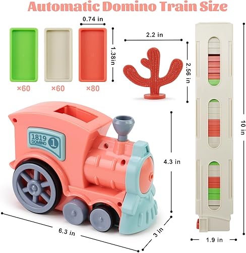 Miniatura 2 de Gooswexmzl Juego de juguetes de tren de dominó, juego de 200 bloques de dominó, divertido y colorido tren de rally de dominó, bloques de juguete de
