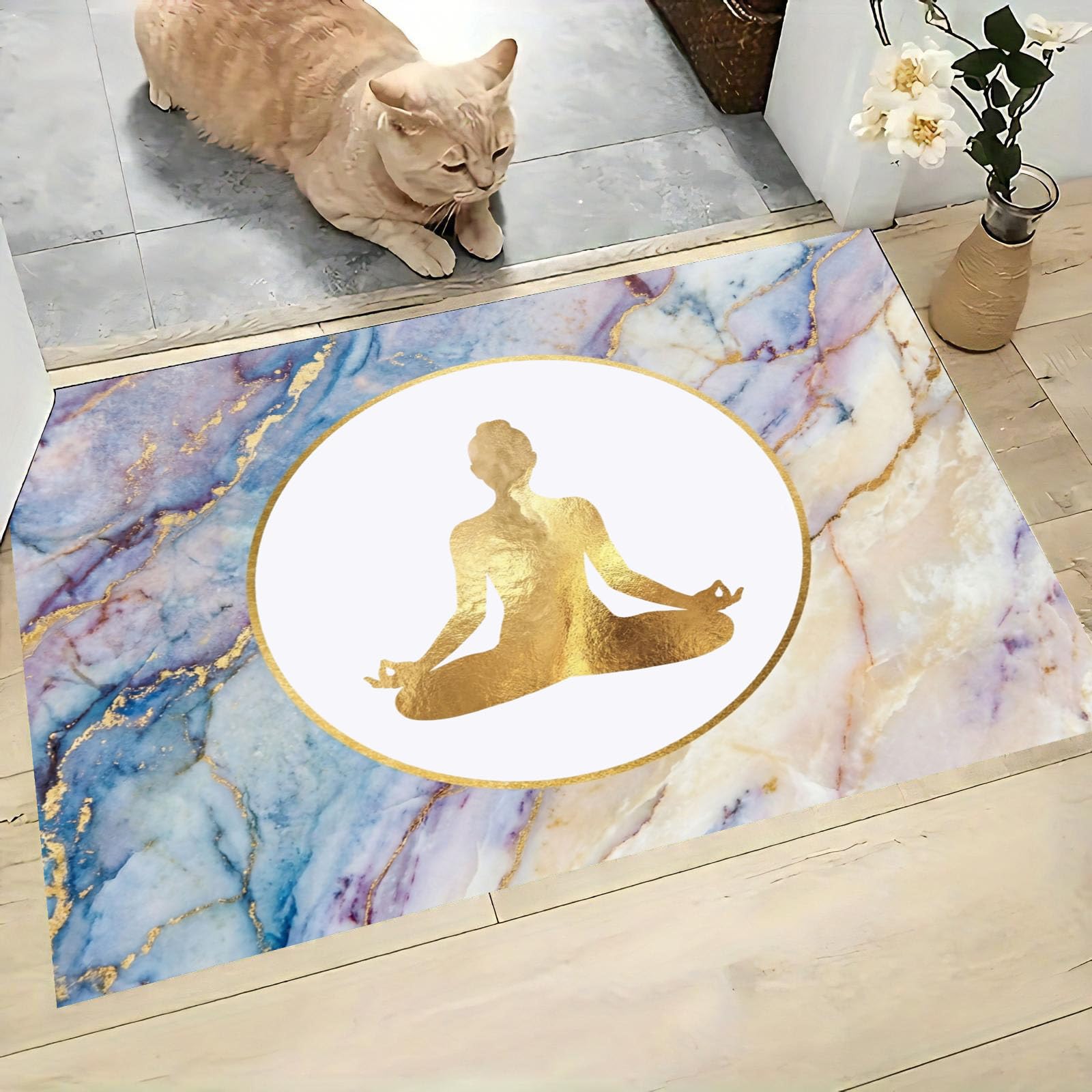 Tappeto di Gomma da Ingresso, 80x120 cm Zerbino d'Ingresso Texture Effetto Marmo Antiscivolo Tappetino Meditazione Zen Anti-Fatica Morbide Assorbenti per Ufficio, Cucina, Corridoio, Blu-Viola