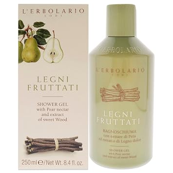 LErbolario Shower Gel Nourishing and Moisturizing Body Wash - Woody Body Soap with Pear and Licorice for Sensitive Skin - Fruity Woods - 8.4 oz