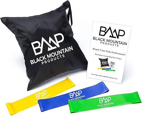 Black Mountain Products Juego de tres bandas de resistencia con guía de inicio y bolsa de transporte