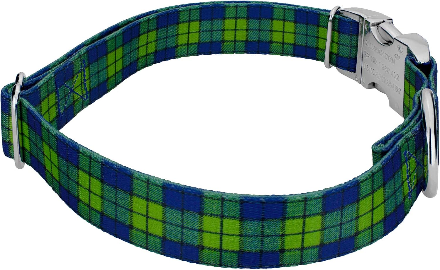 Country Brook Petz - Premium Blue and Green Plaid Dog Collar and Leash - Plaid and Argyle Collection Featuring Charming Designs (1 Inch, Large)