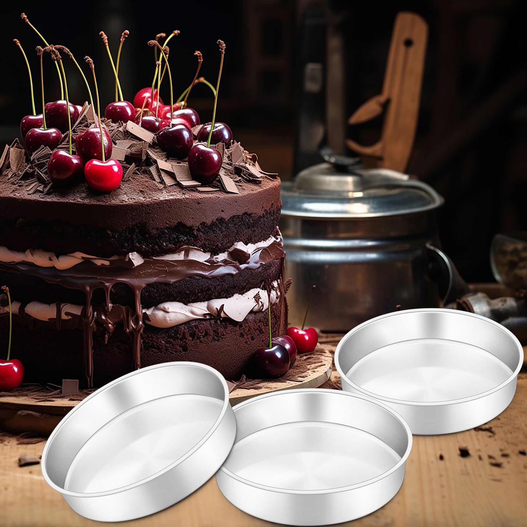HaWare Set di 3 teglie rotonde in acciaio inox, 15,2 cm, per compleanni e matrimoni, per arrostire, servire, salutari e atossici, lucidati a specchio e lavabili in lavastoviglie (16 cm)