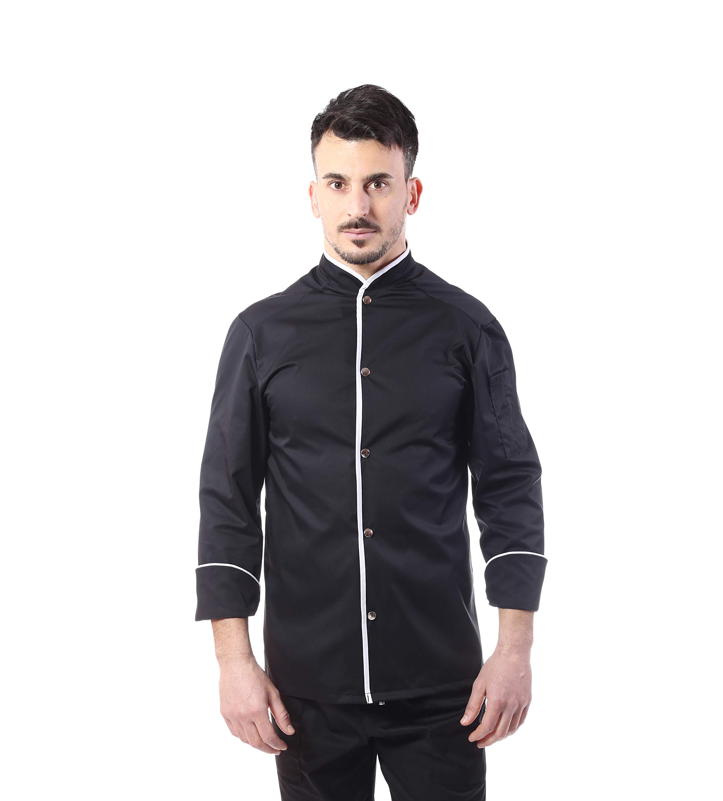 Chaqueta de cocinero para hombre – Negra – Chaqueta de chef – Camiseta personalizable para cocina y restaurante – Fabricado en Italia, Negro , XXXXL