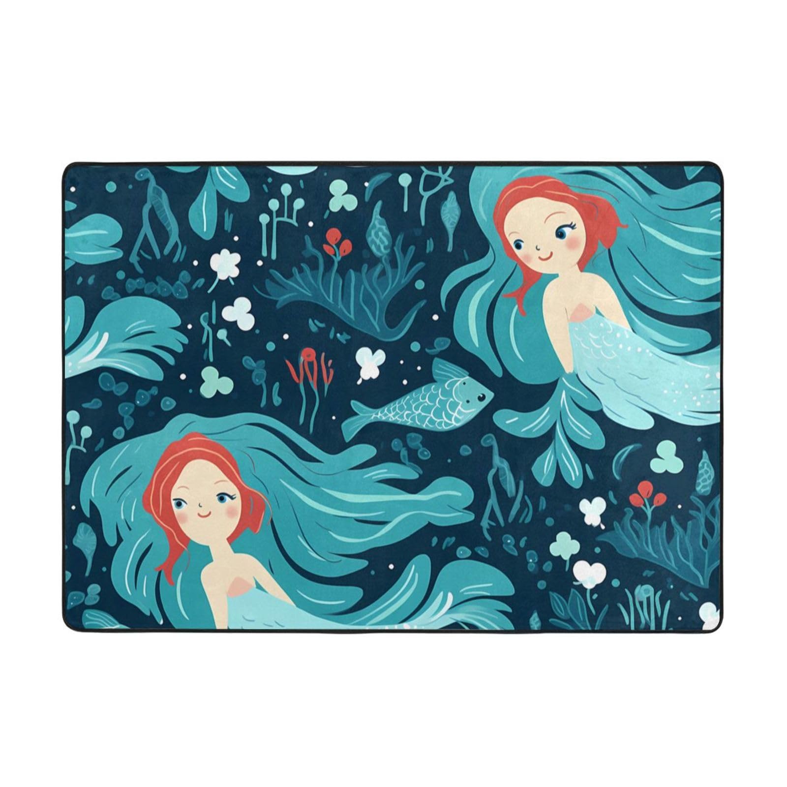 Tapis sirène bleue résistant à l'usure et facile à nettoyer pour salon