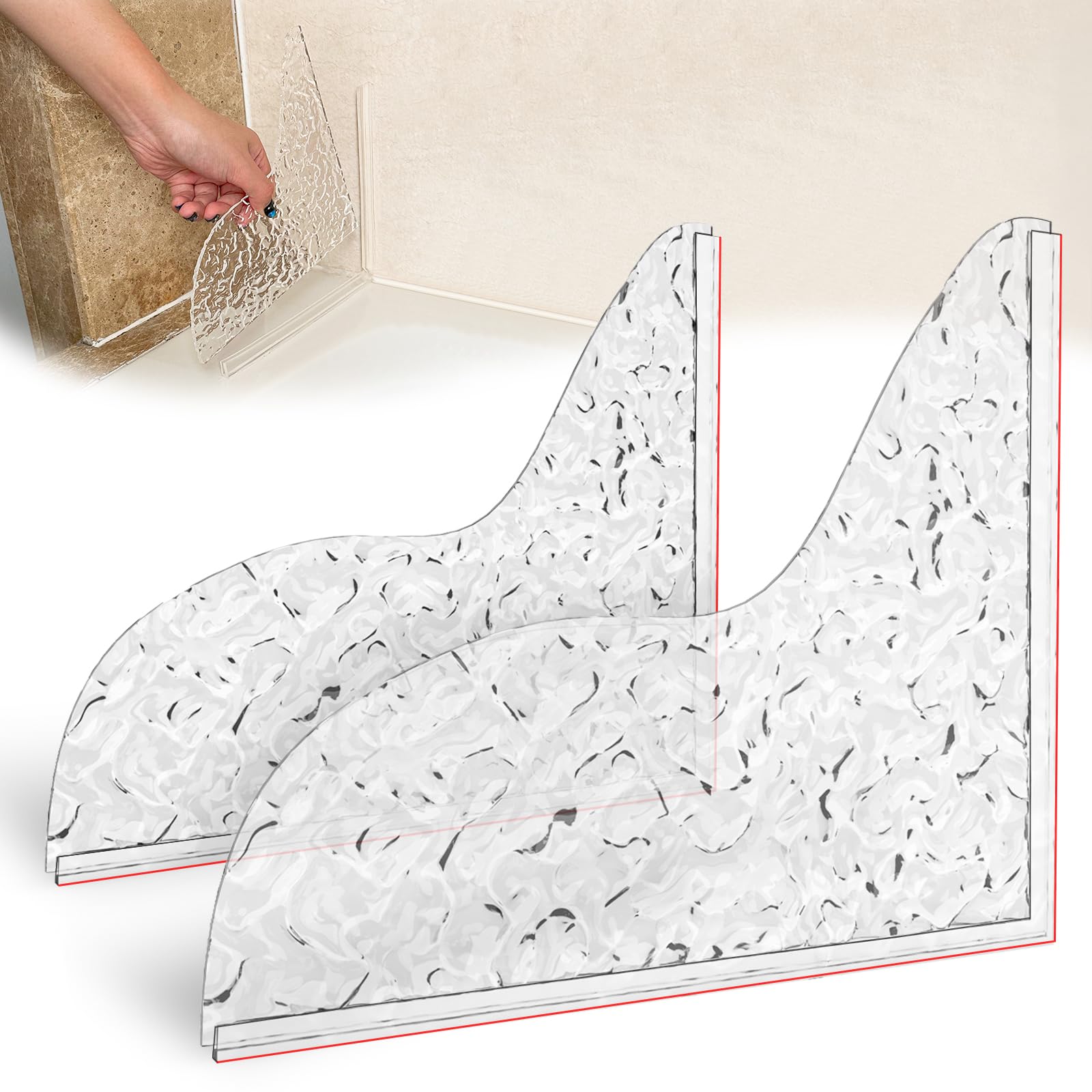 Honitra Shower Splash Guard with Adhesive, 2 Pieces Water Texture Shower Corner Water Protection, Tub Splash Guards to Keep Water in the Shower, Bathroom Splash Guard for Bathtub