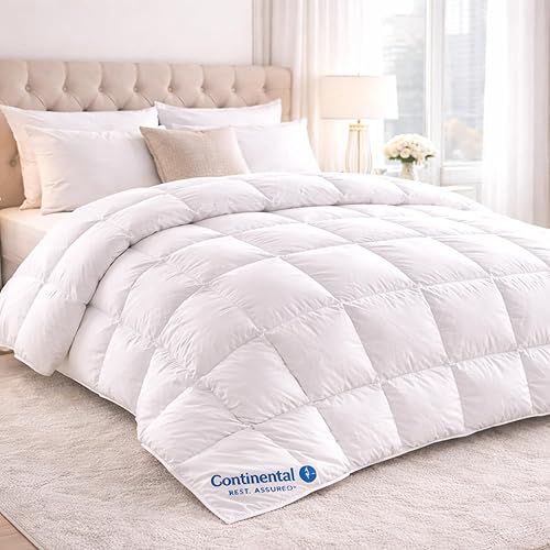 Continental Bedding Serenity - Edredón de plumón de ganso blanco húngaro, 700 rellenos de potencia, peso de verano, estructura de caja deflectora,