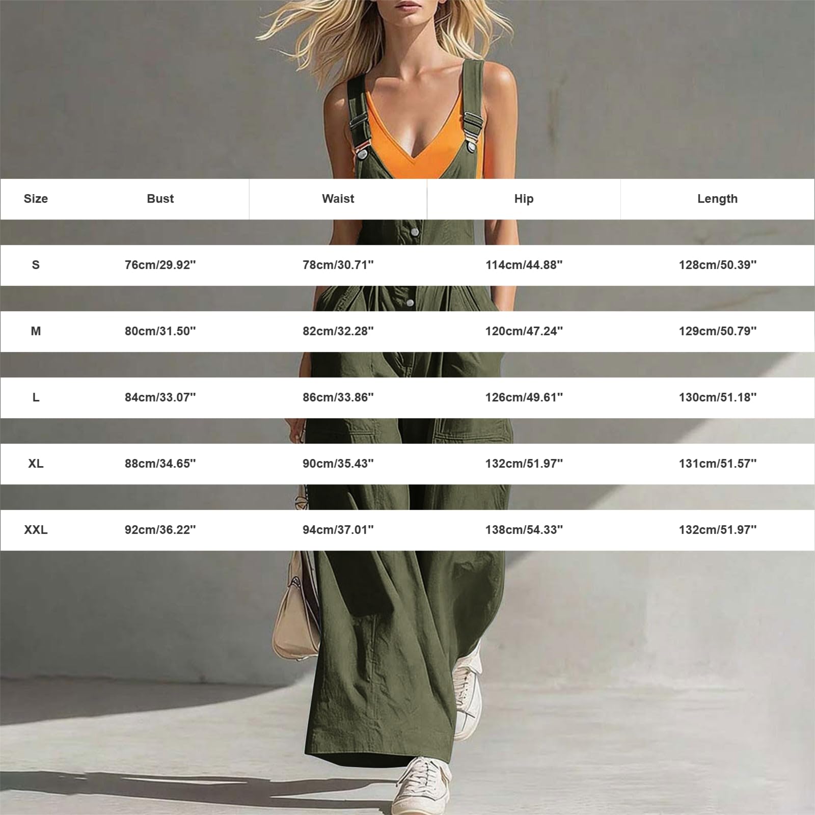 Generisch Salopette da donna lunga a gamba larga, tuta sexy con scollo a V, tuta estiva sciancrata, bretelle regolabili, oversize, salopette larghe, tinta unita, casual