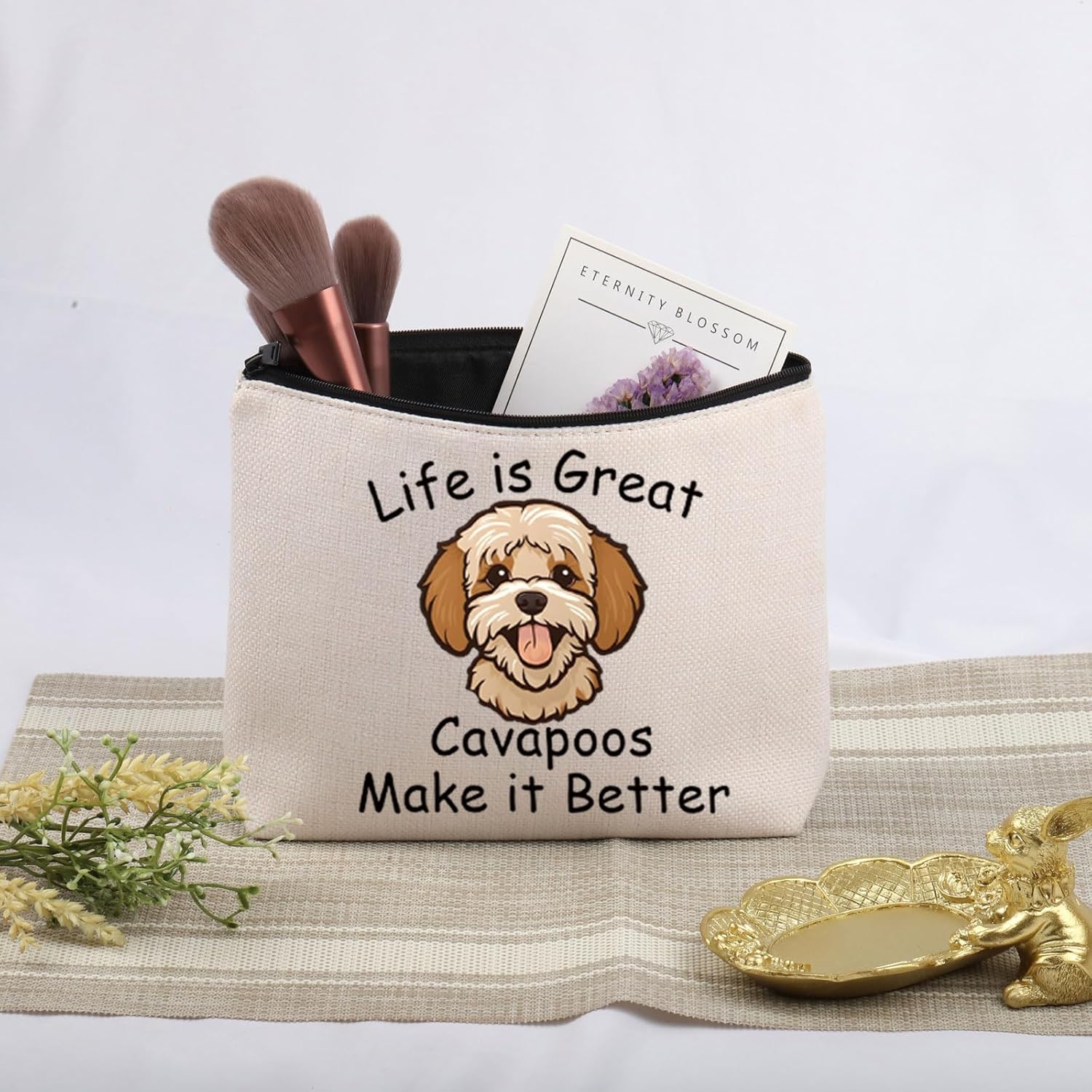 JNIAP Cavapoo Gift Life is Great Cavapoos Make it Better Cosmetic Bag Cavapoo Lover Gift (Life is Great Cavapoos Bag) - Image 3