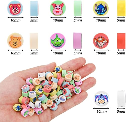 Miniatura 3 de 350 cuentas de arcilla polimérica, lindas cuentas mezcladas de colores a granel para fabricación de joyas, cuentas de dibujos animados de anime, kit