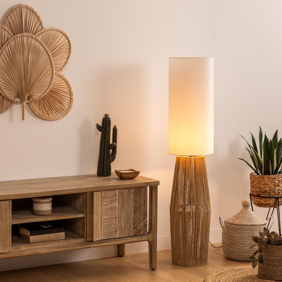 Atmosphera - Lampadaire Aissa - papier et métal - blanc - H130 cm