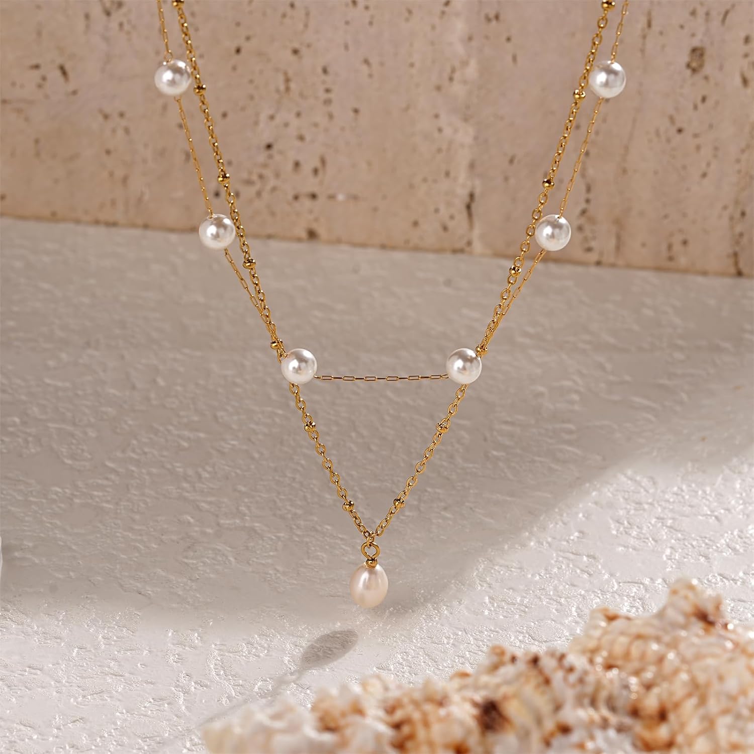 Pearl Necklaces for Women 18K Gold Plated Dainty Layered Pearl Necklace Simple Baroque Pearls Choker Cute Gold Necklace Stack Jewelry Sets for Women Trendy Gifts - Image 4