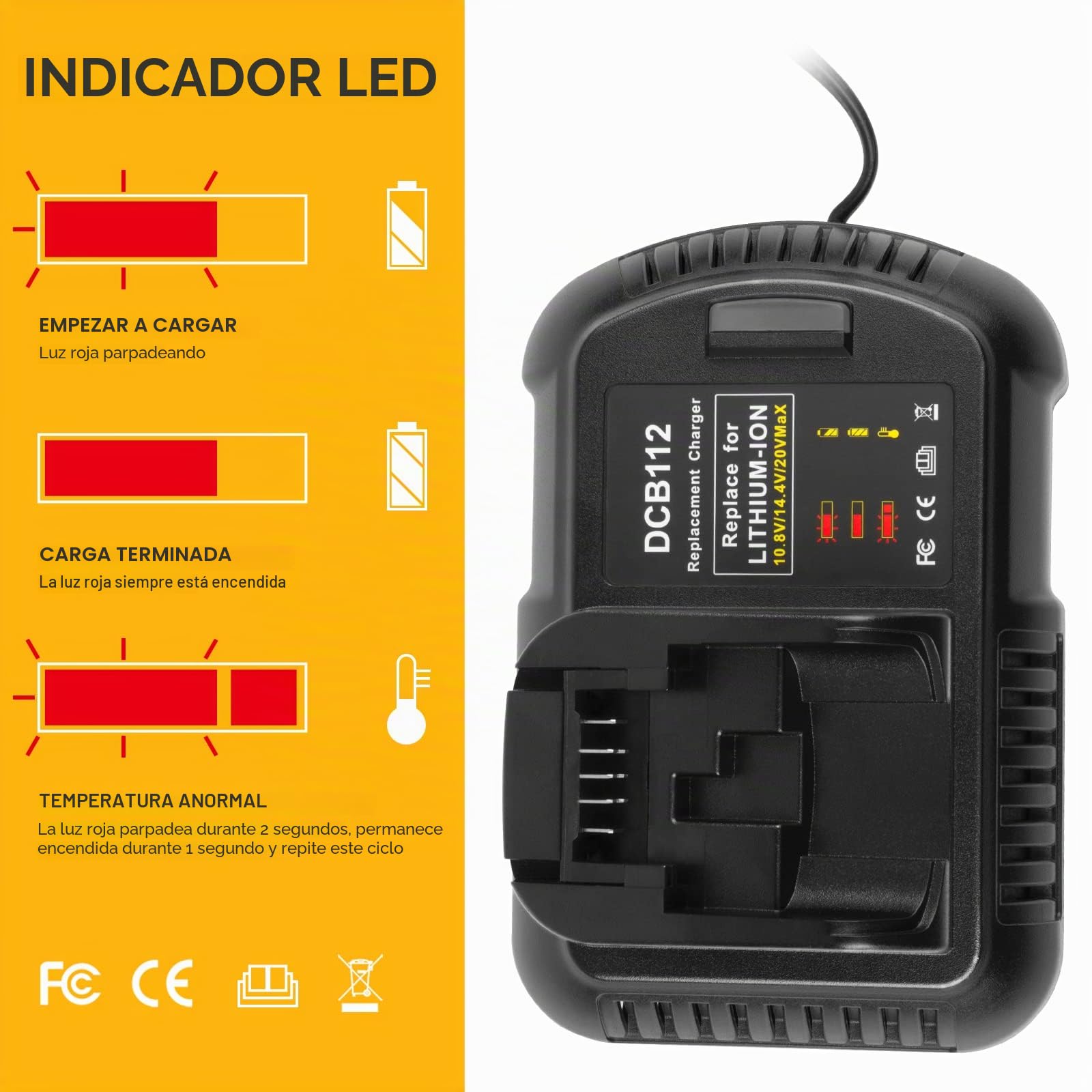LabTEC - Batería de repuesto para Dewalt DCB201 DCB200 DCB230 DCB205BT DCB205BT DCB206 DCB203BT DCB204BT DCB127 DCB203 Li-ion