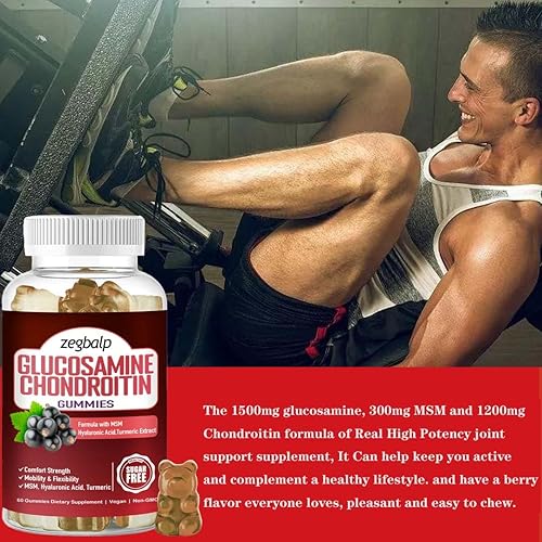 Miniatura 5 de ZEGBALP Gomitas de glucosamina y condroitina, suplementos para adultos, hombres y mujeres, 1500 mg masticables de glucosamina extra fuerte con MSM