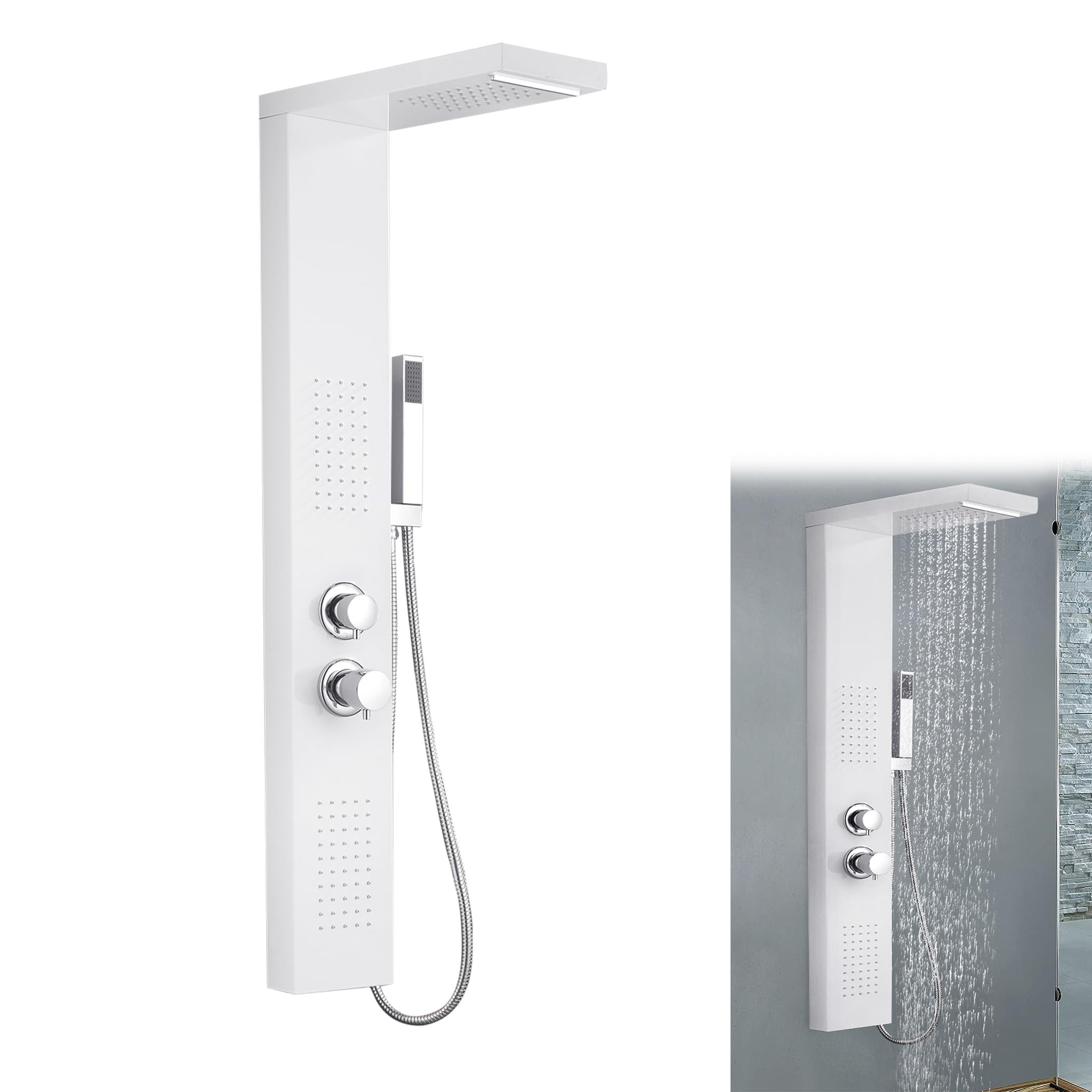 Panel prysznicowy 5 w 1, system prysznicowy, zestaw prysznicowy z deszczownicą, wielofunkcyjny zestaw prysznicowy 304, szczotkowana stal nierdzewna z słuchawką prysznicową, deszczownica,