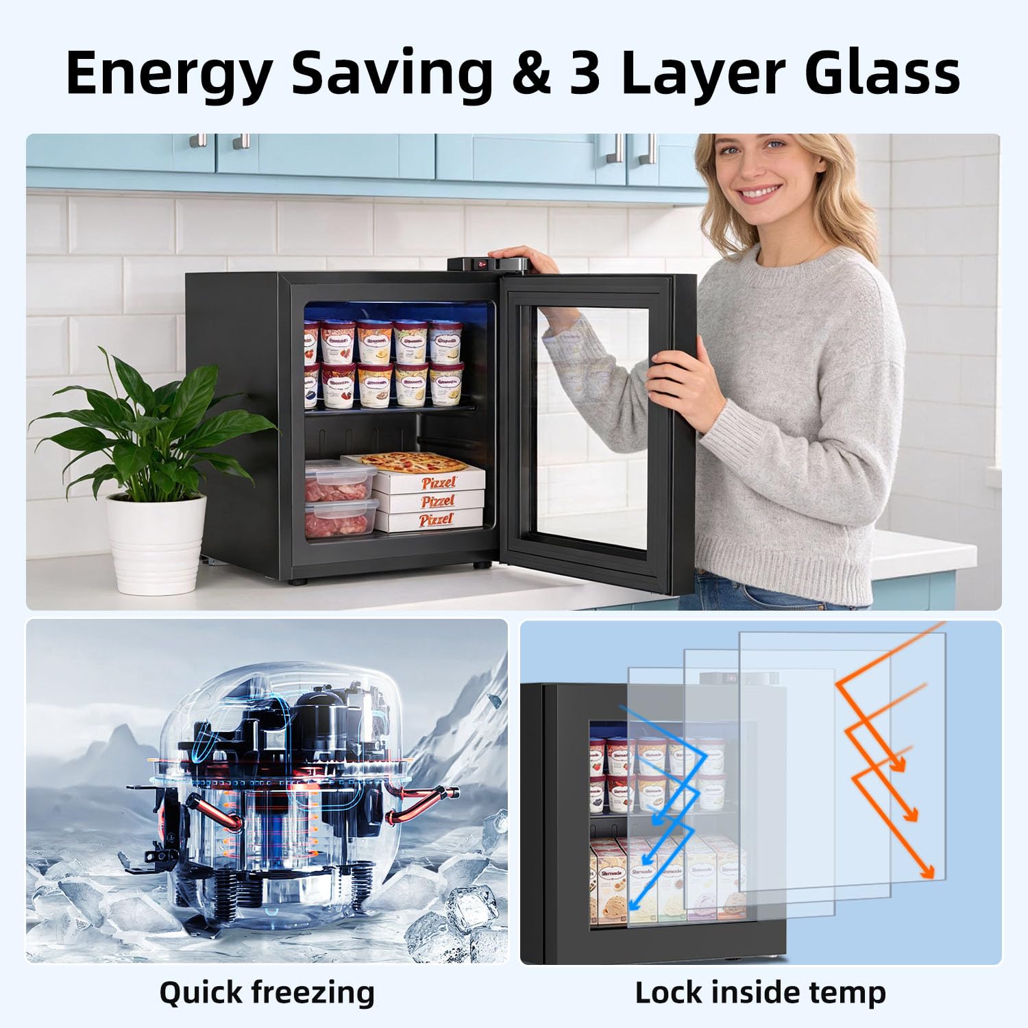 Antarctic Star 35l Upright Ice Cream Storage Unit, Compact Vertical Design With Mechanical Temperature Control, (-10°F To -18°F), Small Capacity Cold Storage For Home/Office/Dormitory Use, 115v/60hz on Fridge.com - View 5