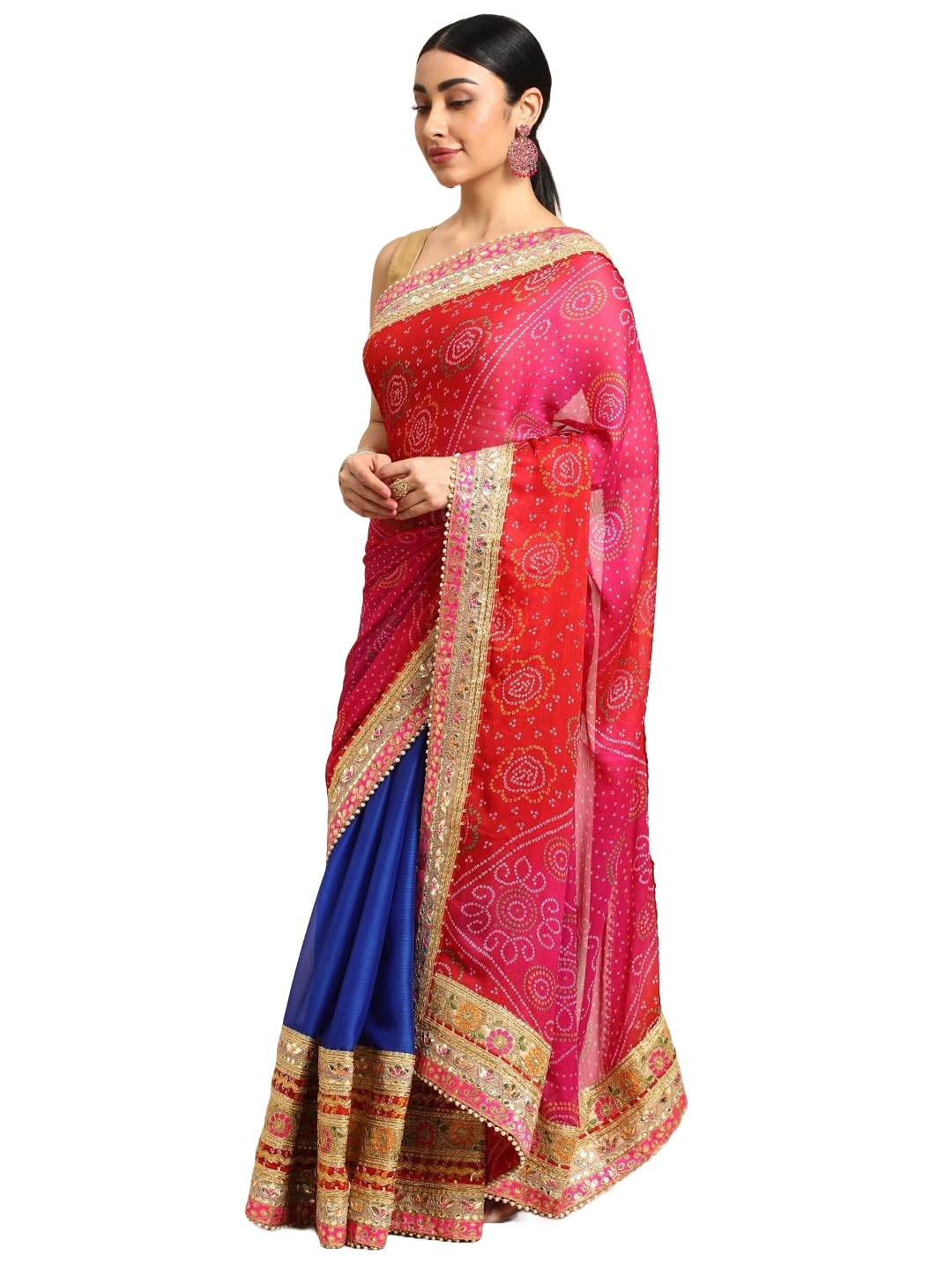 Pandadi Saree Women's Elegance Chiffon Bandhani Saree with Heavy Lehenga Design