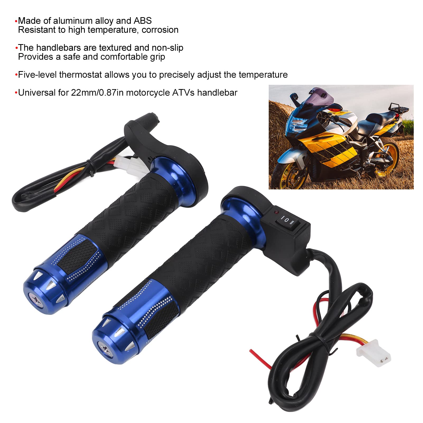 5-Mode Heated Hand Grips For Motorcycle ATV, 22mm Universal Quick Heat Warm Handlebar Grips With Temperature Adjustable Control