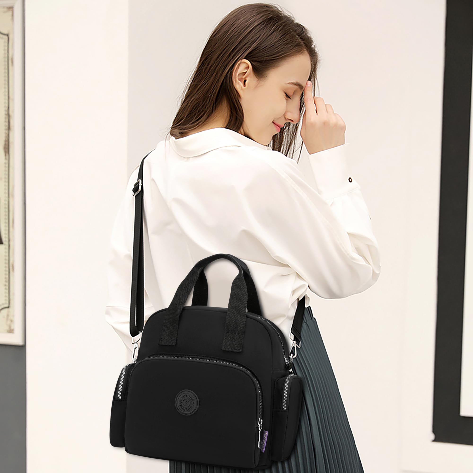 Donne Borsa a Mano Moda Tracolla Borse Donna Zaino Impermeabile Messenger Borsa Porta di Ricarica USB Lavoro Viaggio Casual Quotidiano Tela Borsa a Tracolla Nero A, L, Borsa a Mano, Nero a, L,