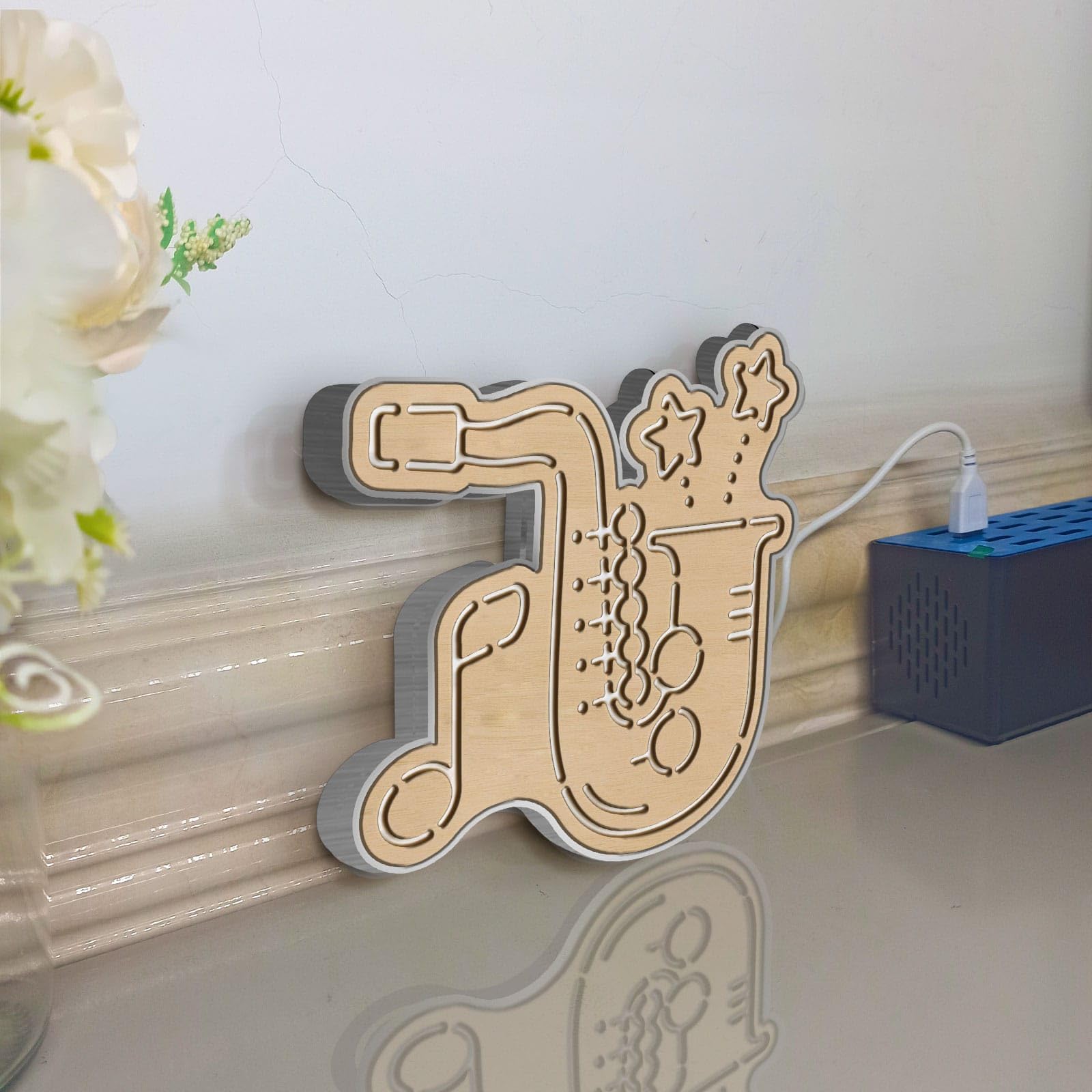 Scatola luminosa a LED a forma di sassofono, strumento musicale, decorazione artistica da parete, decorazione illuminata da scrivania, regalo per gli appassionati di jazz, amanti della musica