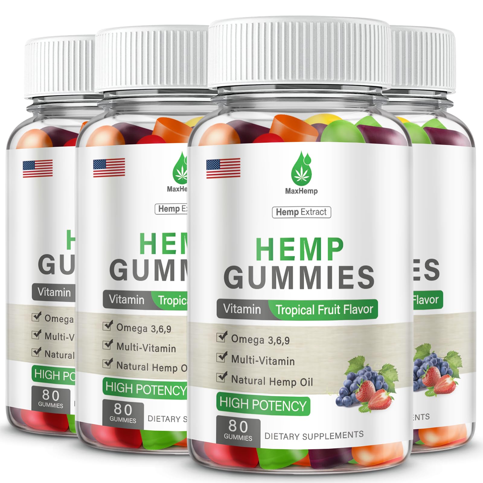 4 Pack Organic Hemp Gummies Extra Strengthen High Potency with Pure Hemp Oil Extract Vegan Edible Bear Candy for Relaxation and Peace