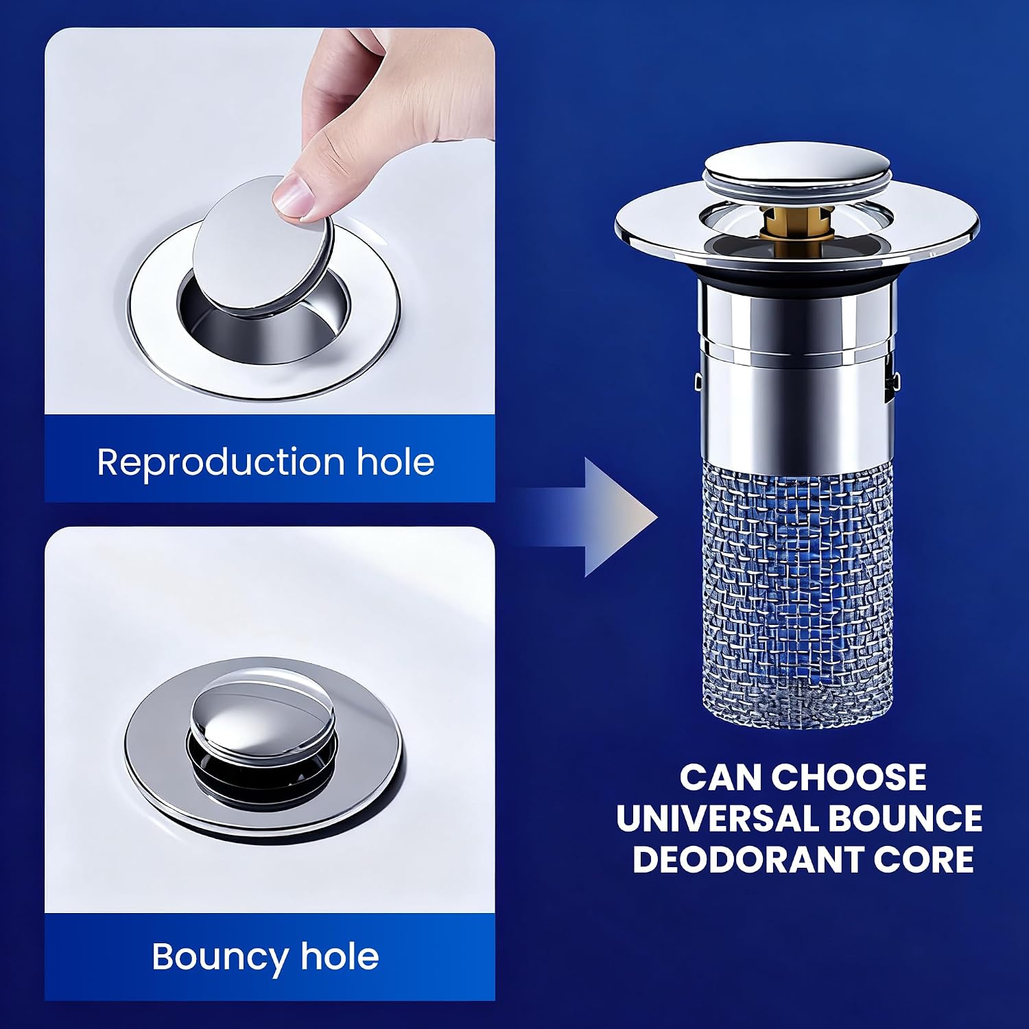 Saker Pop-Up Bathroom Sink Drain Strainer, Stainless Steel Hair Catcher with Removable Filter Basket, Brass Core Stopper Replacement for 1.34"-1.57" Drains, Anti-Clog & Leak-Proof Design (3)