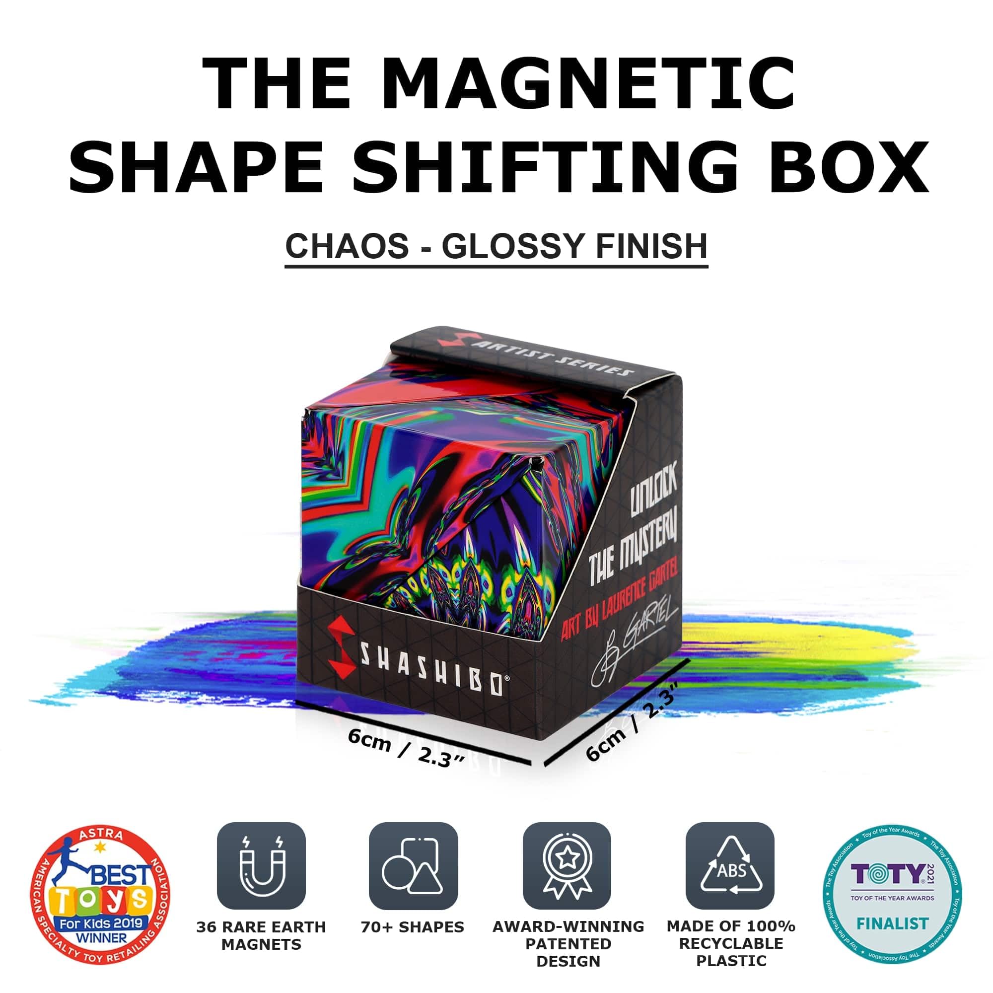 SHASHIBO Shape Shifting Box - Award-Winning, Patented Fidget Cube w/ 36 Rare Earth Magnets - Transforms Into Over 100 Shapes, Download Fun in Motion Toys Mobile App (Artist Series - Chaos) - 3
