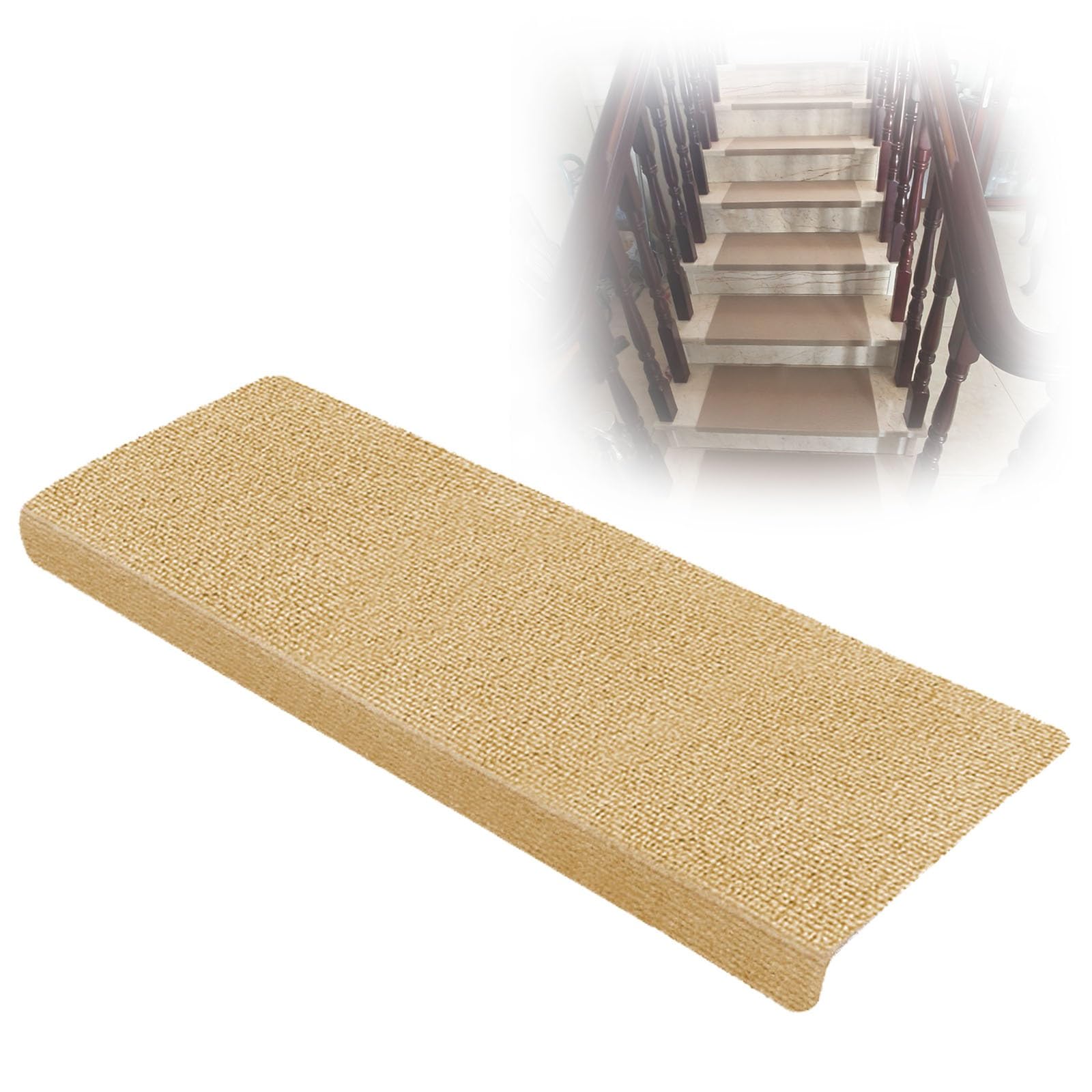 GFLPSQIA 2 4 10 13 15 20 Pieces Rounded Bullnose Carpet Stair Treads, Soft Peel And Stick Carpet For Stairs, Bullnose Stairway Treads Herringbone(B-20 PCS,L 70cm x W 24cm)