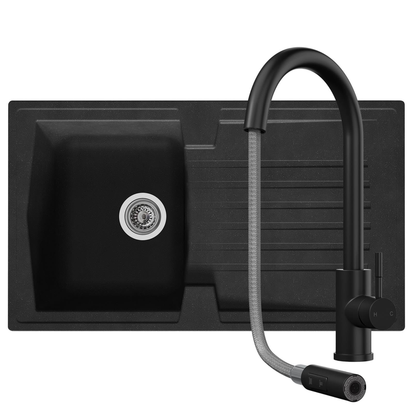 Liquida AR10BL 1.0 Bowl Composite Reversible Black Kitchen Sink With CT453MB Tap