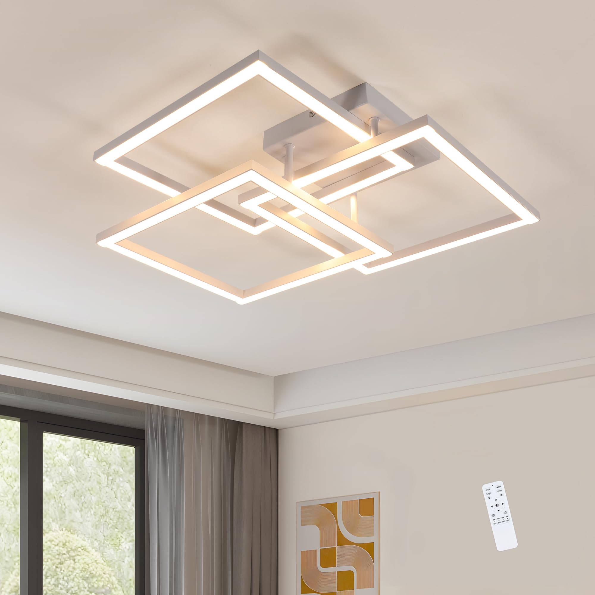 Comely Lampadario LED Soffitto Dimmerabile 62cm, 40W 4500LM Plafoniera LED Soffitto Moderna Design con Telecomando 3000K-6500K, Lampade da Soffitto per Soggiorno Camera da Letto Cucina