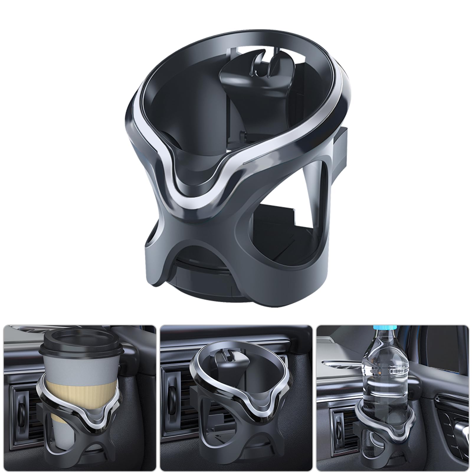 Universal KFZ Auto Getränkehalter Cupholder Dosenhalter Auto Lüftungshalterung, Flaschenhalter für Auto Aschenbecher, Kaffeebecher und Getränkedose mit Flexibler Befestigung max. Ø76mm (Silbergrau)