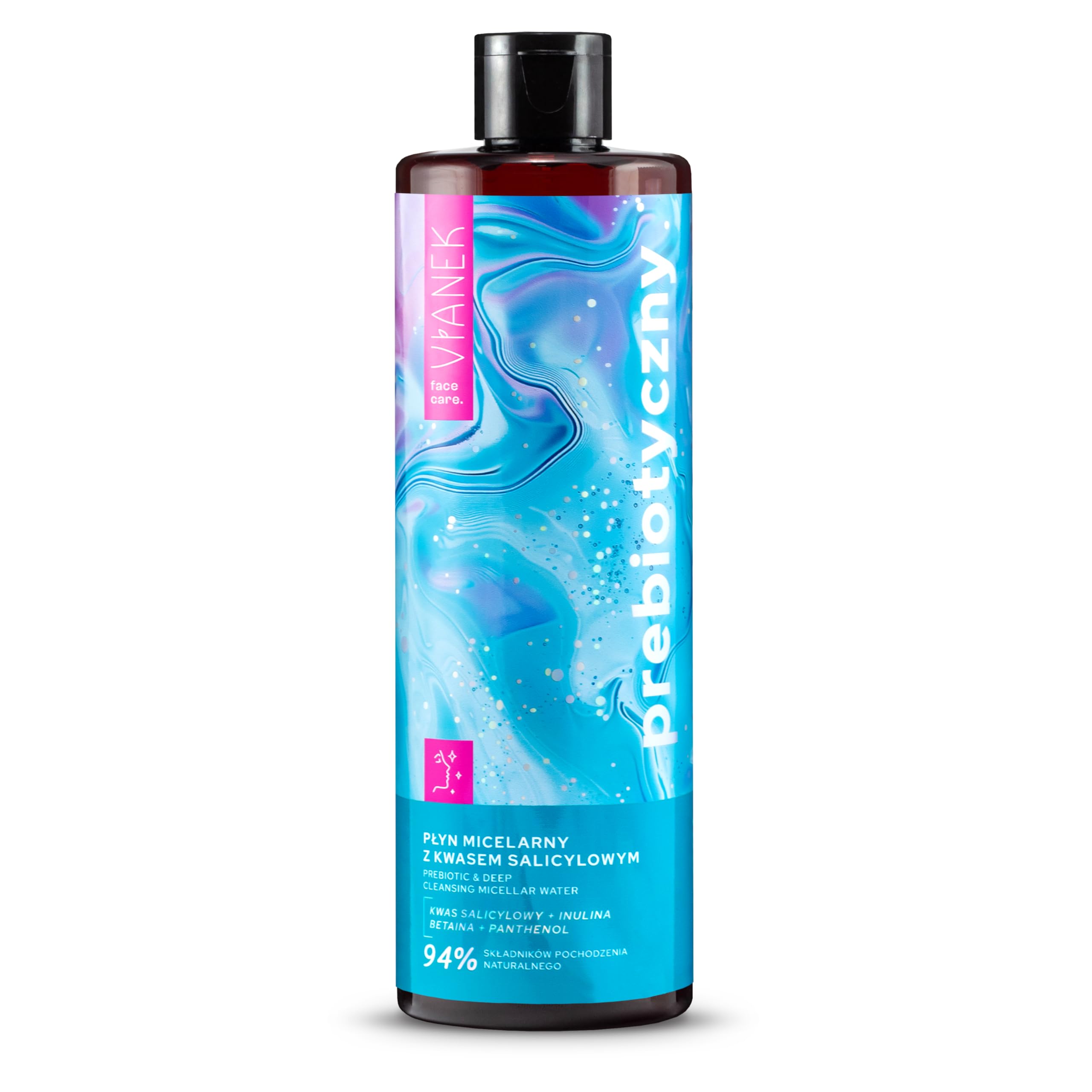 VIANEK Woda micelarna z kwasem salicylowym 400 ml – usuwa makijaż, oczyszcza pory, redukuje zanieczyszczenia – do wszystkich rodzajów skóry – delikatne oczyszczanie i wegańska formuła