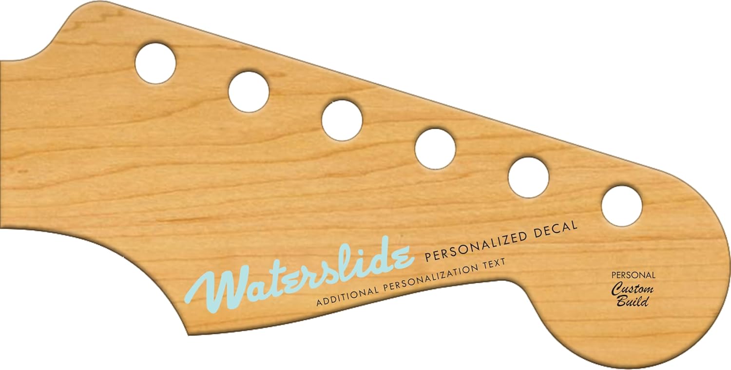 Set 1 Piece 4" x 1.5" Personalized Custom shape METALLIC Gold and Silver Guitar Headstock Waterslide Decal for Standard and Large Stratocaster Style Guitar Headstocks