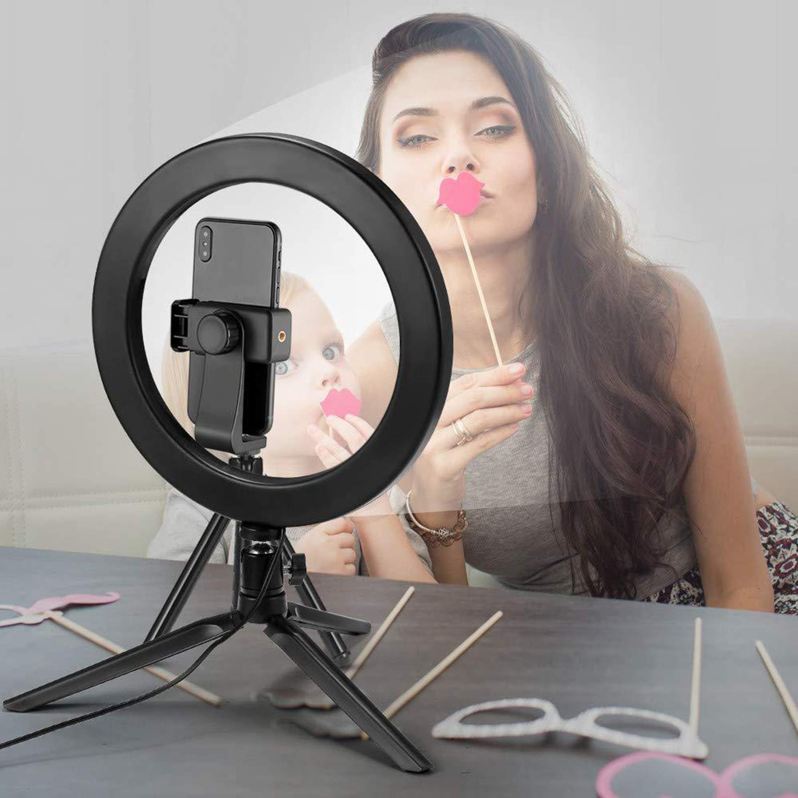 Luce ad Anello da 10" Ring Light LED con Porta Telefono e Stativo Treppiede, Luce per Selfie 3 modalità Colore 11 Livelli di Luminosità per Youtube, TIK Tok,Trucco, Fotografia