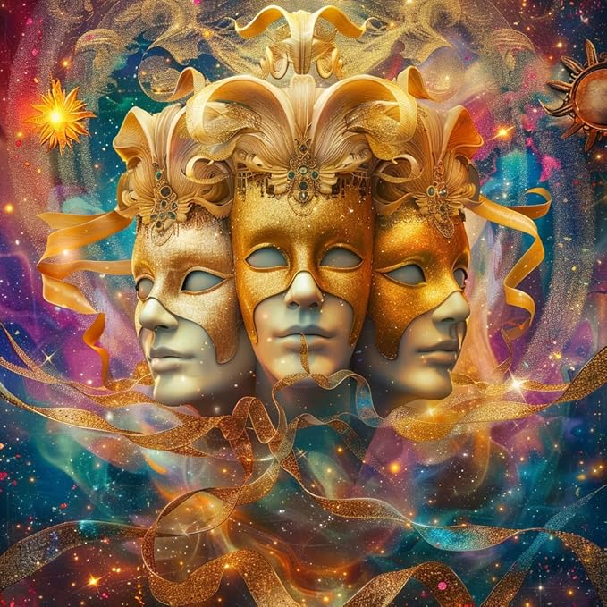 Zodiac Sign Gemini Shining Mask 5D Diamond Art Painting Full Square Drill Diamond Art Painting by Number Kits for Adults Mosaic Cross Stitch for Wall Decor 14x14inch(3)