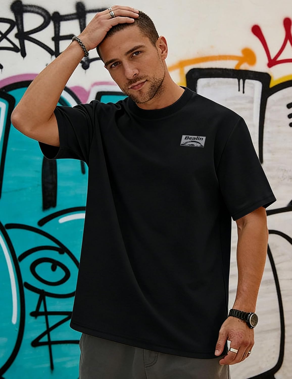 Bealin Mens Heavy Weight Oversized Crewneck Short Sleeve T-Shirts Summer Casual Cotton Tee Tops - Image 2