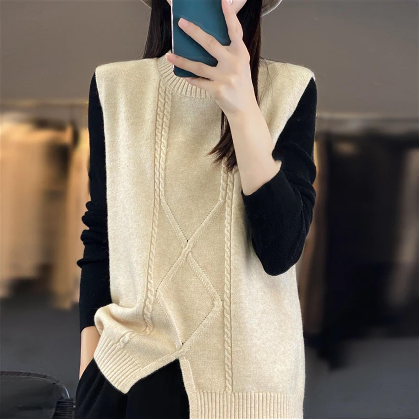 Maglione da donna in cashmere con scollo a V senza maniche in cashmere