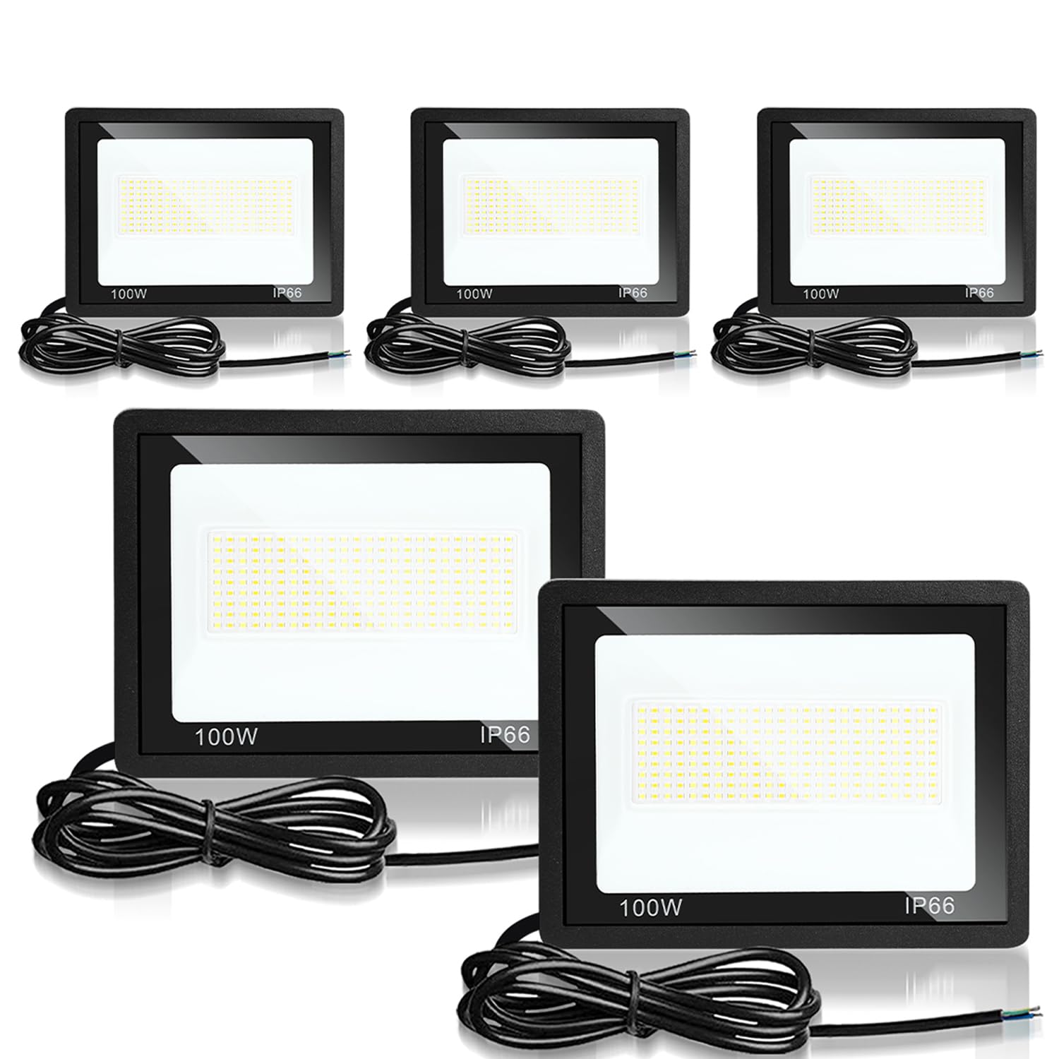 Fiqops Strahler 100W 5er, Fluter 6000K Kaltweiß 8500LM LED Scheinwerfer IP66 Wasserdicht Flutlicht Außenstrahler Außenleuchte für Werkstatt Garage Garten