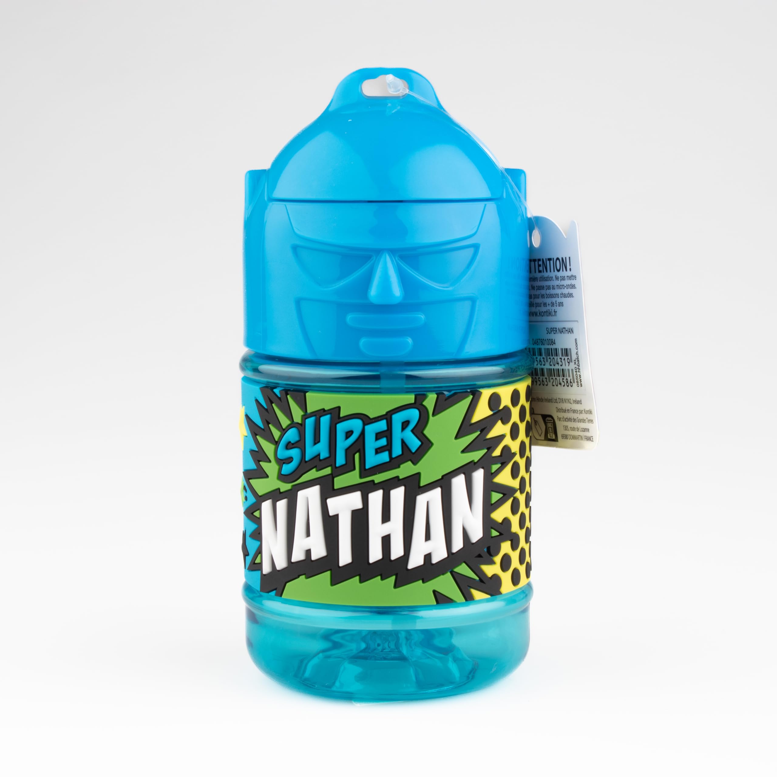 Personalised Kids Water Bottle with Straw - Super Nathan
