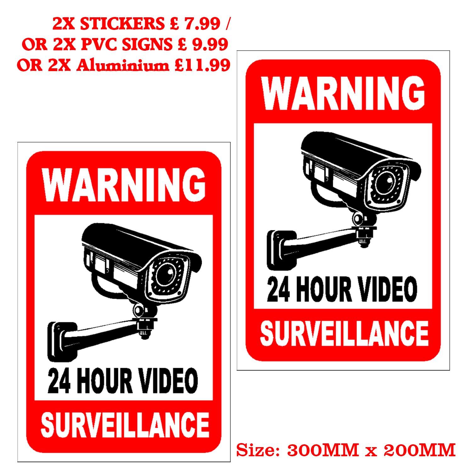 2 señales de advertencia de 24 horas, aluminio, 300 mm x 200 mm, juego de 2, rojo y blanco (3)