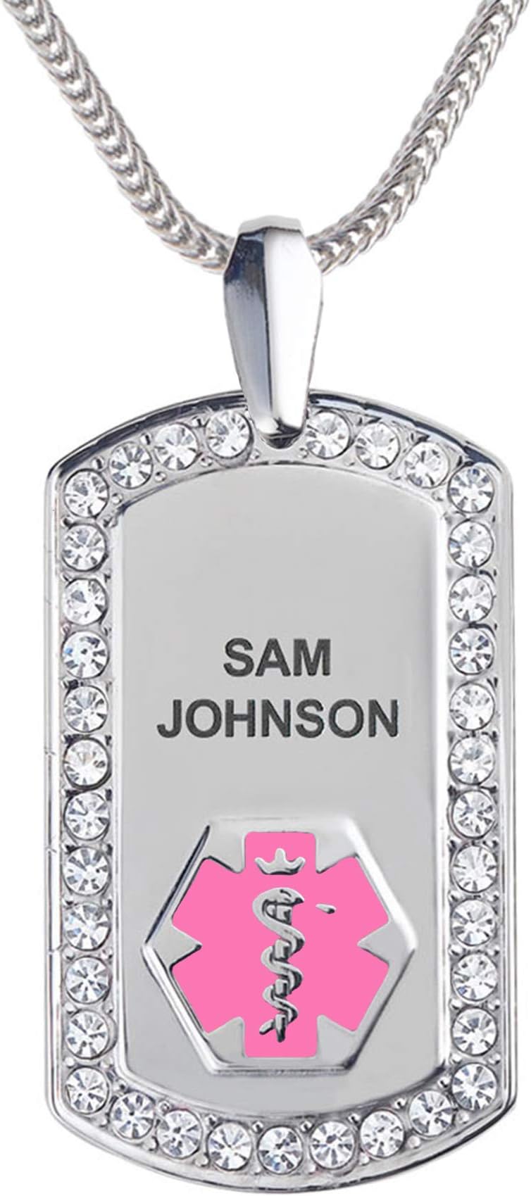 DivotiDeep Custom Laser Engraved Pure Titanium Medical Alert Necklace for Women, Supreme Dog Tag Medical ID Necklace, Medical Dog Tag w/Free Engraving -24/28" Various Chain -Color Options