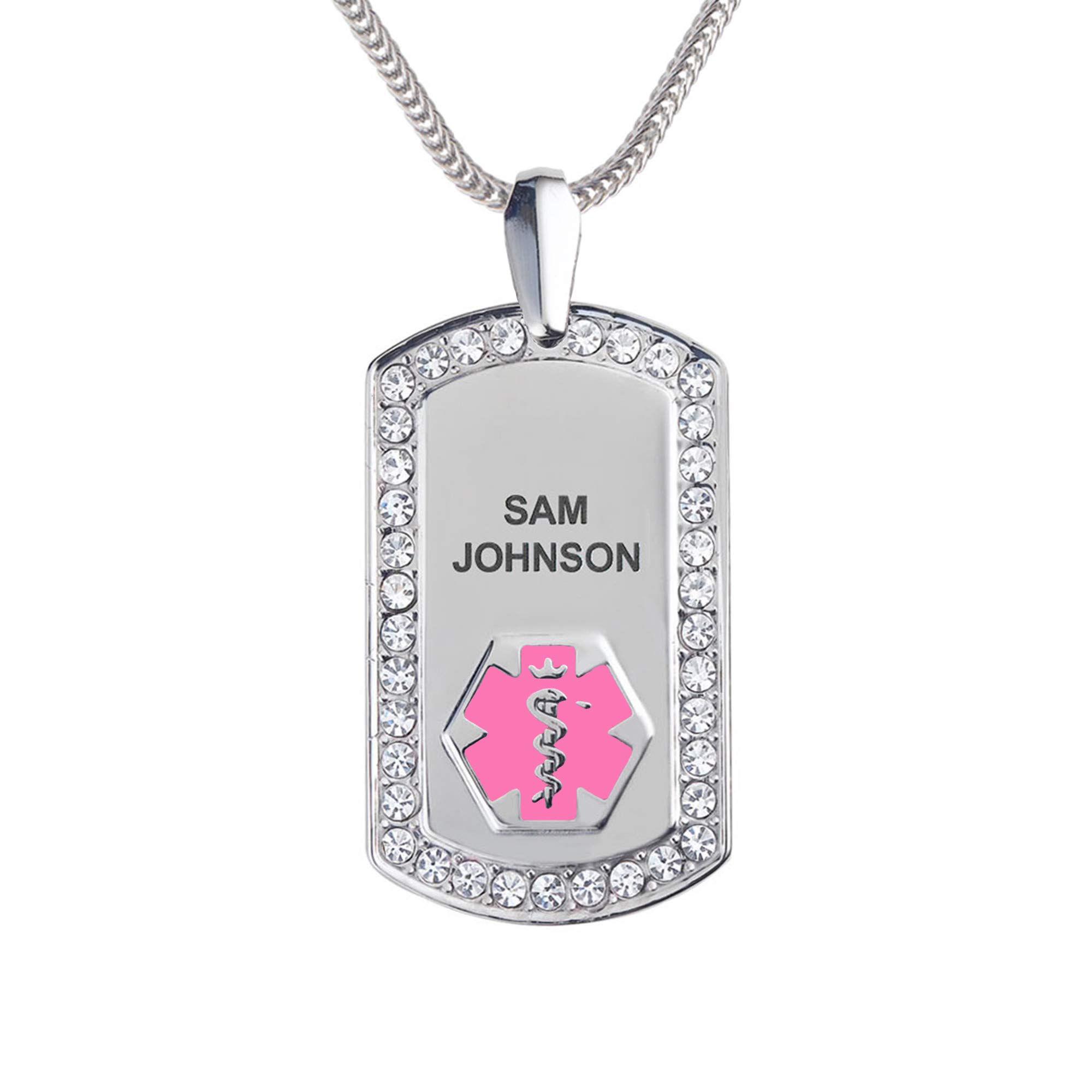 DivotiDeep Custom Laser Engraved Pure Titanium Medical Alert Necklace for Women, Supreme Dog Tag Medical ID Necklace, Medical Dog Tag w/Free Engraving -24/28" Various Chain -Color Options