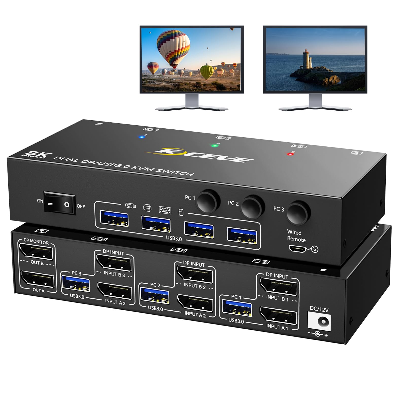 8K Displayport KVM Switch 2 Monitors 3 Computers 8K@60Hz/4K@