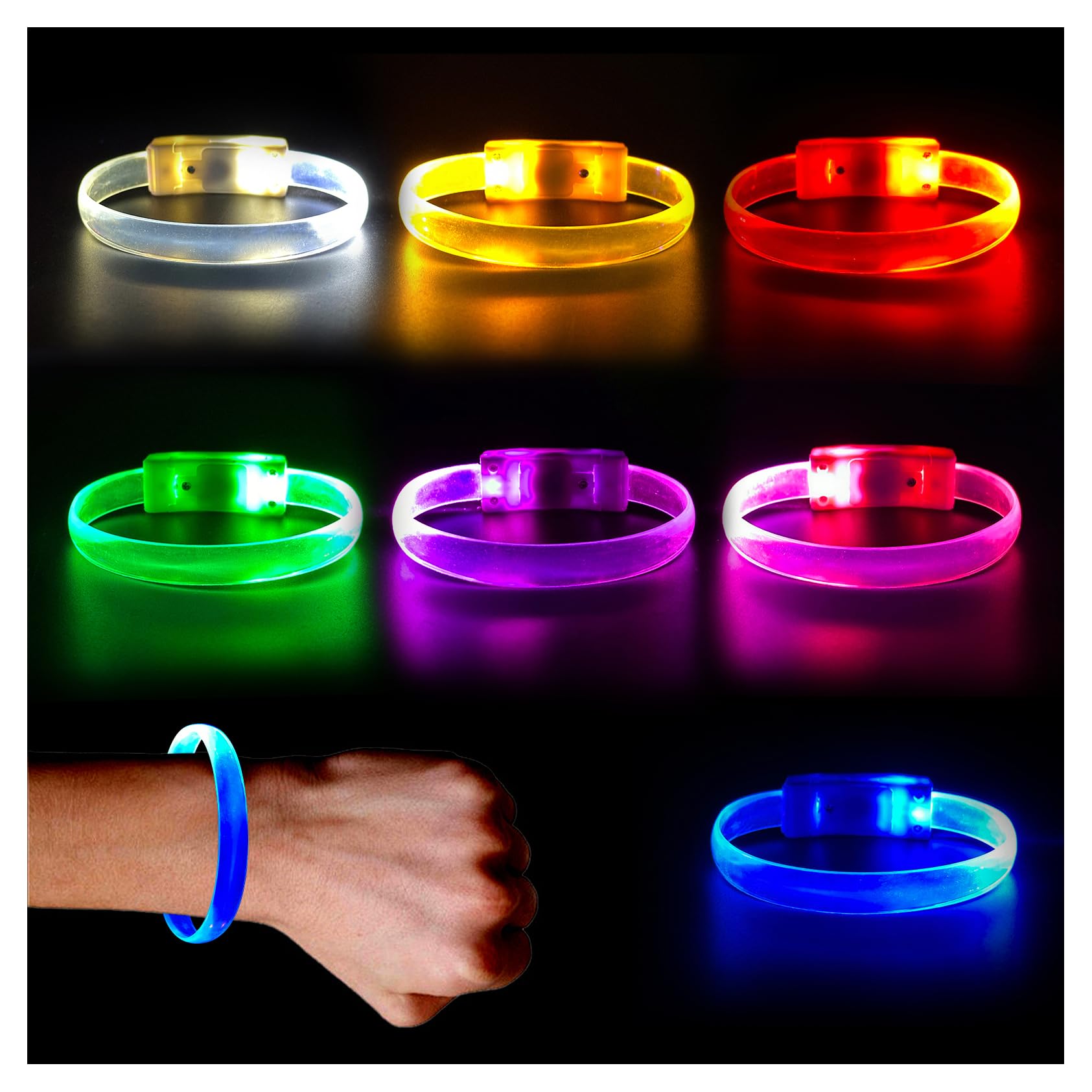 EKKONG Pulseras LED 7 Piezas Pulseras Luminosas Fluorescentes Pulseras Neon Fiesta para Halloween, Cumpleaños, Conciertos, Navidad