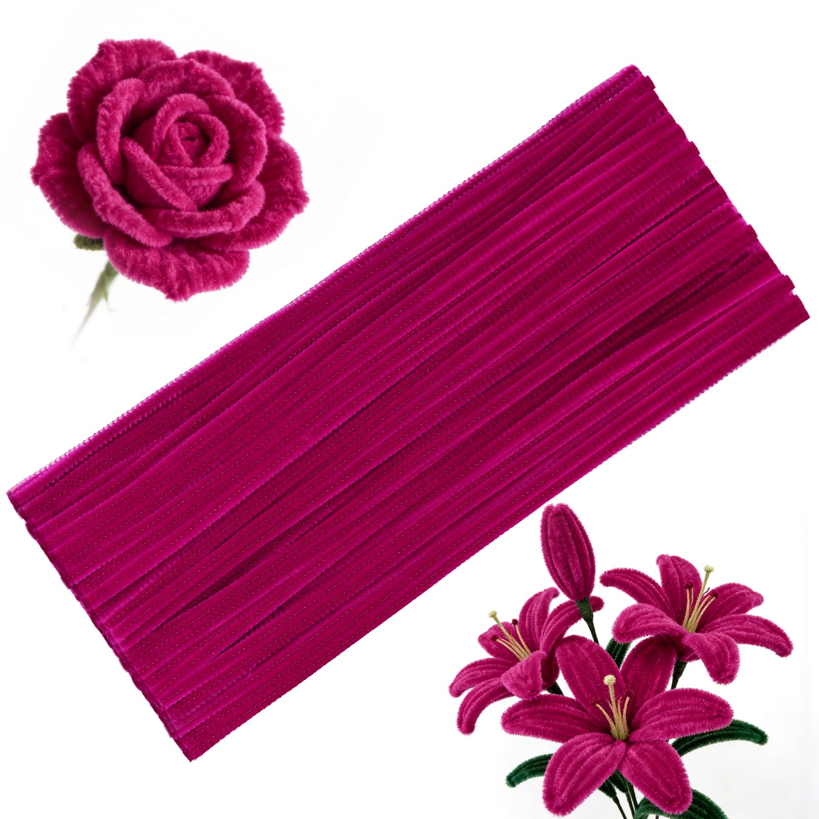 100 Pcs Pipe Cleaners Bulk Craft Suppies Deep Rose Red Pipe Cleaners