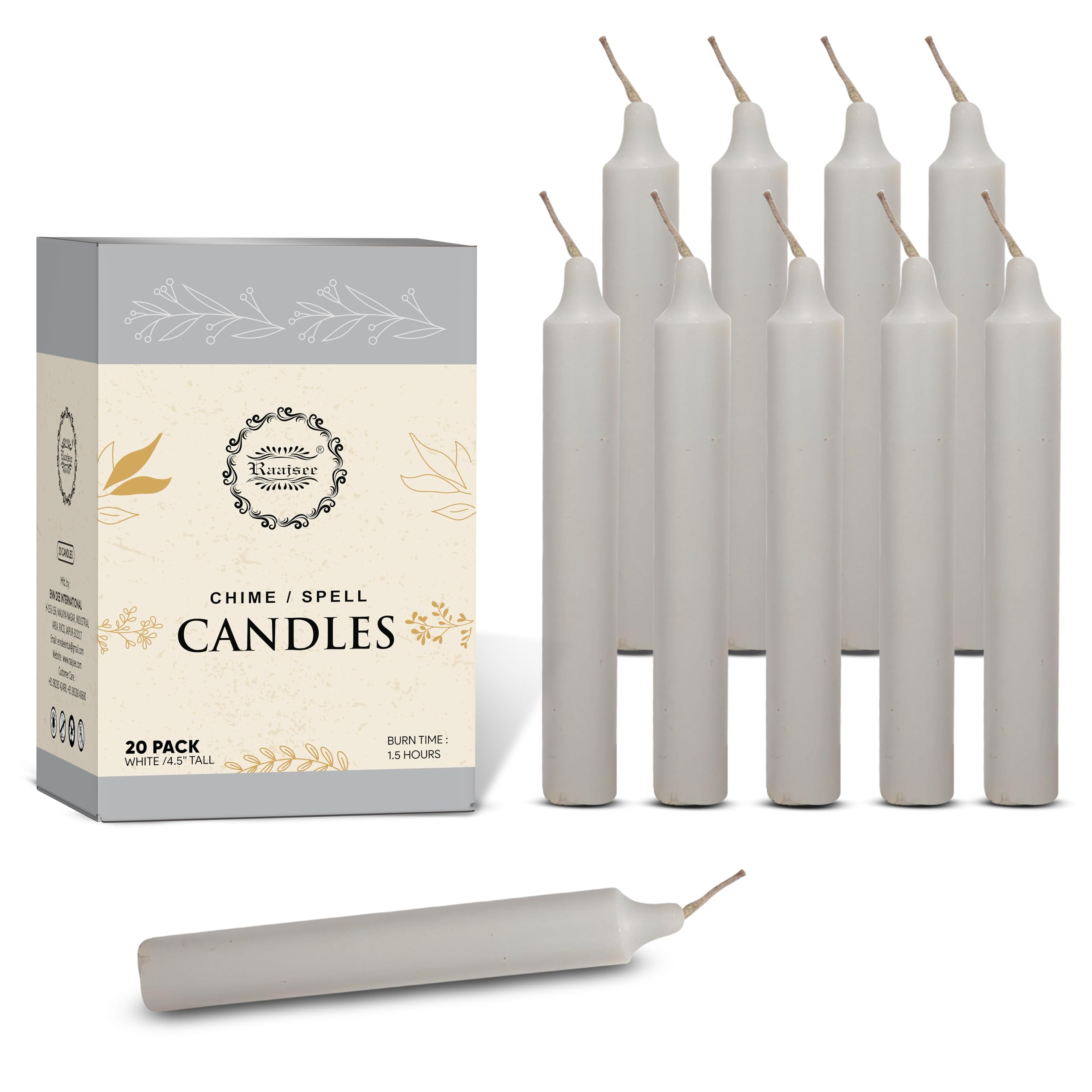 Raajsee Unscented Mini Taper Candles Pack of 20, White | 5 Inches (H) Dinner Candle Sticks| Smokeless, and Dripless| Paraffin Wax with Cotton Wicks | Long Burning Time