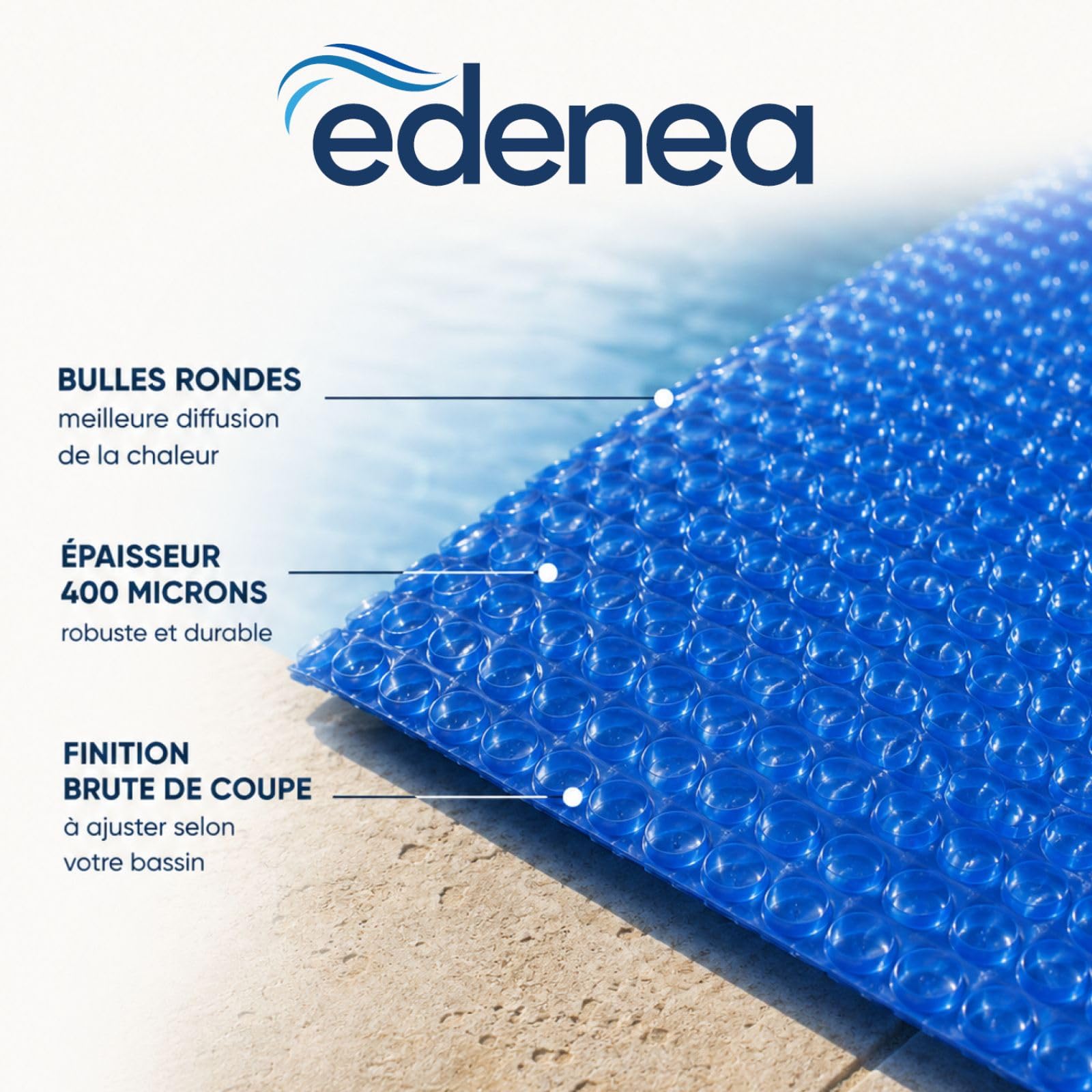 Bâche à Bulles Solaire Piscine 10 x 5 m - Epaisseur Pro 400 Microns - Bleu - Recoupable - Oeillets Offerts