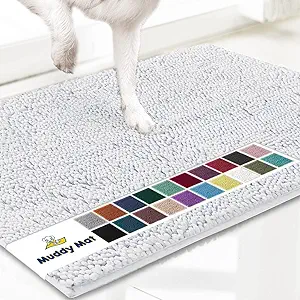 Muddy Mat® Original Dog Door Mat for Muddy Paws, Super Absorbent Microfiber, Non-Slip Washable Pet Rug, Quick Dry Chenille Entryway Carpet, Machine Washable Indoor Outdoor mat, White 48"x60"