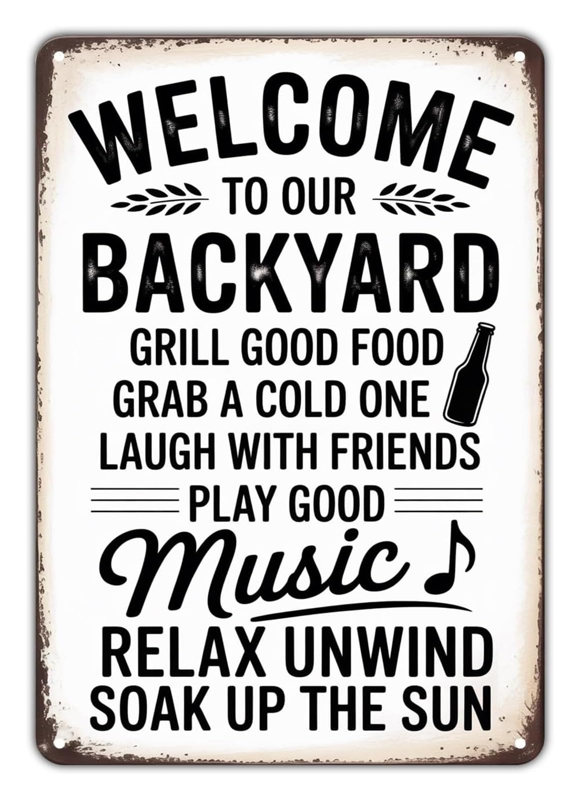 PKNVKZIDK Welcome to Our Backyard Grill Zone Metal Sign Outdoor Kitchen Decor for Garden Fence Poolside Vintage Rustic Tin Art 8 X 12 inch
