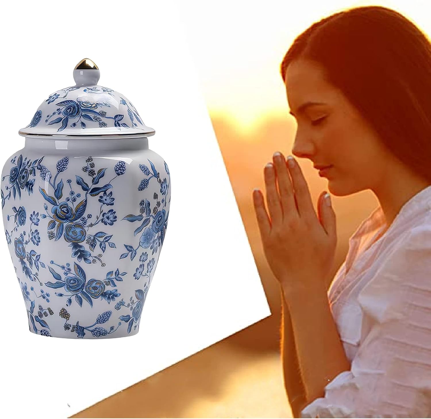 Rose Small Urn Ashes Keepsake - 8 inches Ceramics Decorative Blue Rose Urn, Capacity 50 Cubic inches Funeral Sharing Memorial urn for Female/Women/Mom/Girl/Humans/Pet - Image 5